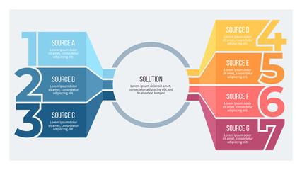 Business infographic. Organization chart with 7 options. Vector template.