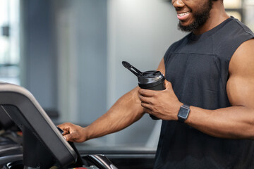 Cropped of muscular african american man having jogging work out