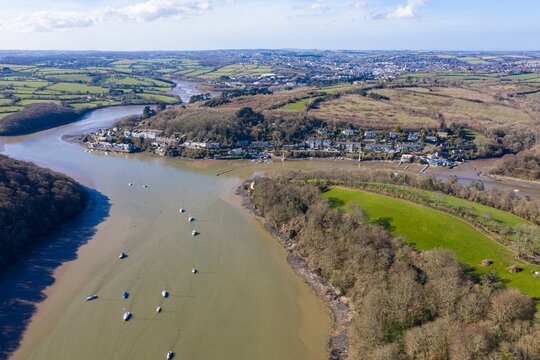 Aerial photograph taken near Malpas Village, Truro, Cornwall