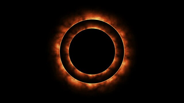 Duo Glowing Orange Fire shining Eclipse rotate in moving around black circle motion graphic.
4K Abstract Orange Power Flame Vortex Round Background for your logo.
