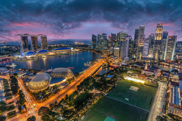Fototapeta na wymiar Amazing Twilight view of Marina Bay Sands, Singapore from High Point of View