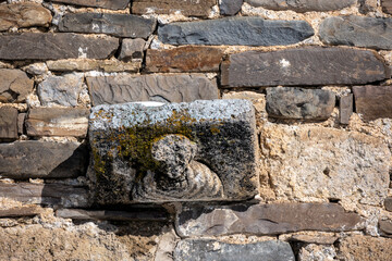 fragments of architectural details of an ancient temple in the Caucasus mountains in Ingushetia 