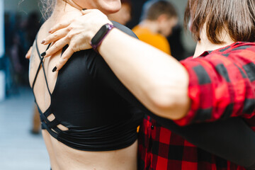 Kharkiv, Ukraine 21.02.21 Man and woman are dancing passionately salsa at class