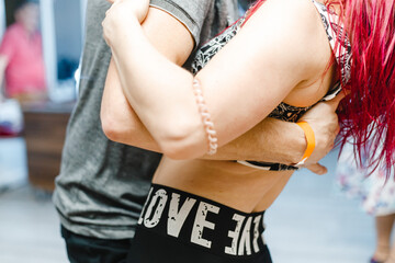 Kharkiv, Ukraine 21.02.21 Man and woman are dancing passionately salsa at class