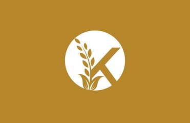 Emblem Letter K Linked Monogram Golden Laurel Logotype