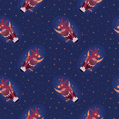 Owls, stars and crescent moons seamless pattern