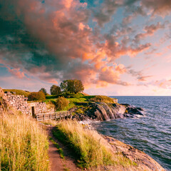 Helsinki. Finland. Ancient fortress on the Baltic sea. Rocky coast of the sea. The Fortress Of...