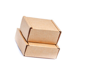 Cardboard boxes of various sizes isolated on white background.