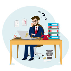 A person in a state of stress. Vector image of an office worker who does not know the solution to his problems. Illustration for animation. All the details are on separate layers. Editable strokes
