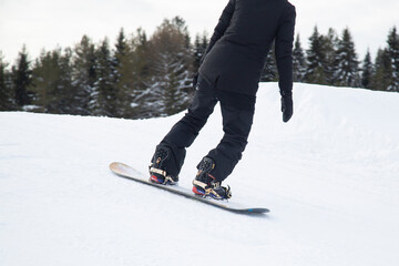 A snowboarder on a snowboard. Extreme winter sports.Rest in winter.