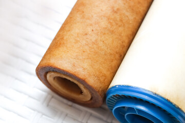 Two replaceable used water filters. Replaceable dirty filters for filtration of reverse osmosis water.