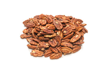 Pecan-nut isolated on white background. Top view.