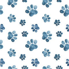 Fototapeta na wymiar Seamless pattern with silhouettes of watercolor cat paws