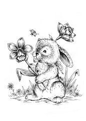 Easter bunny with daffodils