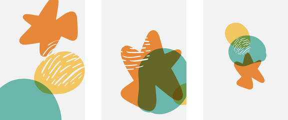 Handgezeichnete Doodle-Formen, Wandkunst-Malstil, Vektor-abstrakte Hintergrundvorlagen. A4-Plakatdesign oder für Cover, Banner, Flyer © antishock