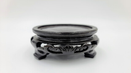 Antique Chinese cared dark brown wood display stand for vase or porcelain and antiques.