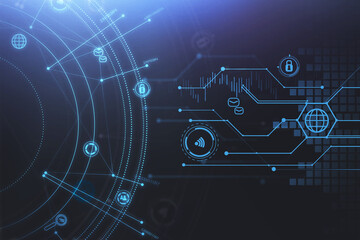 Earth globe hologram with global network double exposure