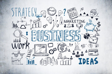 Sketch with business plan on grey background