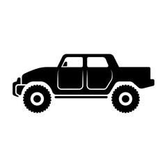 Fototapeta na wymiar SUV icon. Large off-road vehicle. Black silhouette. Side view. Vector flat graphic illustration. The isolated object on a white background. Isolate.