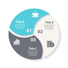Vector circle chart infographic template for round cycle diagram, graph, web design. Business concept with 3 steps, options or processes. Abstract background.