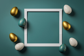 Mockup frame poster with coloured eggs