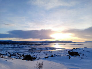 snow landscape view of morning sunrise in Iceland