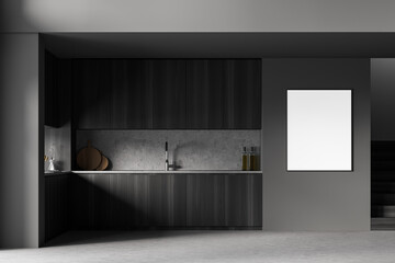 Mockup frame in grey dining room with shelves