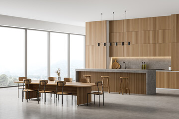 Kitchen with wooden minimalist furniture with window