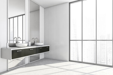 Light bathroom with sinks and windows