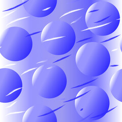 Seamless pattern of abstract blue balls and feathers on a light blue background for textile.