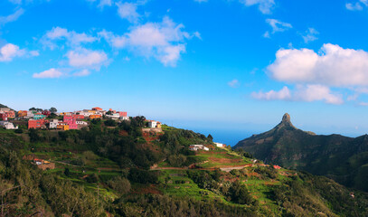 Panoramic view over Las Carboneras with Roque de Taborno in the Anaga mountains (Tenerife, Spain)