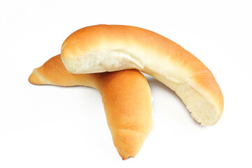 Fototapeta premium Two simple kifli kipfel pastries isolated on white background. Thin wheat buns