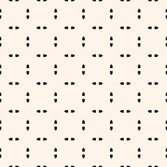 Black and white vector minimalist seamless pattern. Subtle minimal geometric ornament, abstract monochrome background texture. Simple wallpapers with small dots, petals. Repeat design for decor, print