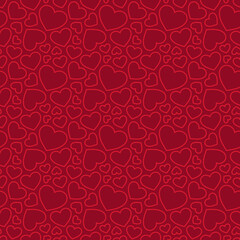 Red hearts seamless pattern. Valentines day background. Love romantic theme. Vector abstract texture with small linear hearts. Stylish minimal design for wrapping, fabric, cloth, print, wedding decor