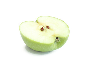 Sliced half of the apple isolated on white background. Green fruit