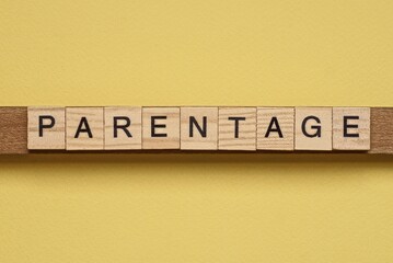 word parentage made from wooden letters lies on a yellow table