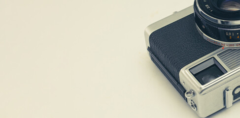 Old vintage camera. Part of the camera. Vintage background.