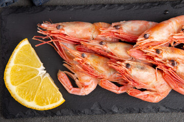 Top view of shrimps on black slate