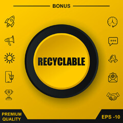  RECYCLABLE ICON. YELLOW ROUND BUTTON