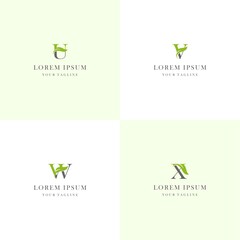 eco friendly initial UVWX leaf logo design