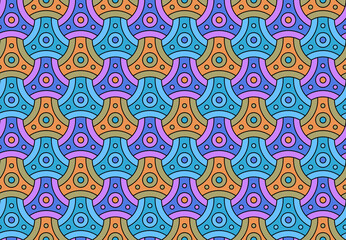 Seamless pastel pattern in 60s style. Template for fabric. Stylish background for cards. Wrapping paper pattern. Abstract decor. Textile design. Fashionable color combinations. Trends. Multicolor.