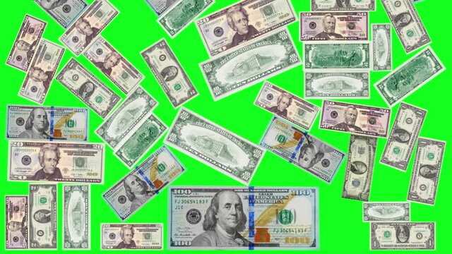 animated cash US dollars. banknotes fall from above. fill the frame Concept of business, banks, income, success, winnings. Emotional design, presentation. motion design