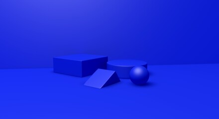 3D abstract render. Modern layout blue platform for product display interior podium place with empty for awards ceremony use for Recommend products, promote products design on blue pastel background