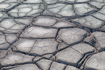 Background of polygonal gray clay takyr.