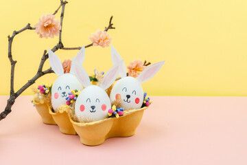 Easter yellow on pink and blue background