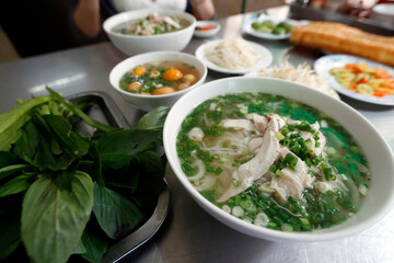 Bowl of Vietnamese noodle soup known as Pho. Ho Chi Minh City. Vietnam. 11.08.2017