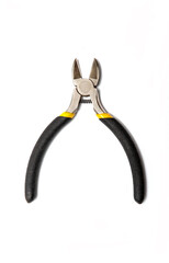 Diagonal pliers or wire cutters or diagonal cutting pliers or diagonal cutters with rubber handles for the master electrician on white background