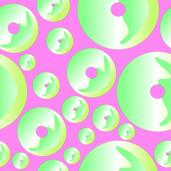 Seamless pattern of yellow-green elements with a gradient coloring on a bright pink background for textiles.