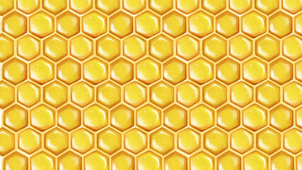 Background with honeycombs. Pattern with gold hexagons. Geometric background. Natural product.