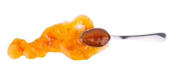 Fototapeta na wymiar Spoon with sweet jam isolated on white background